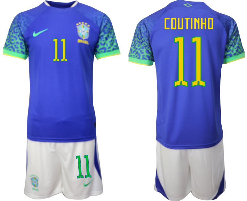 Men 2022 World Cup National Team Brazil away blue 11 Soccer Jerseys